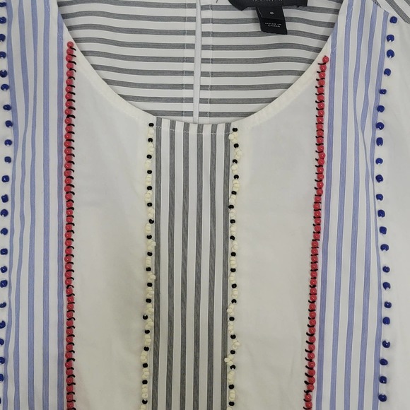 J Crew Sleeveless‎ Beaded Tunic Top 0 White Blue Stripe Side Zip Round Neck Boho - Picture 4 of 13